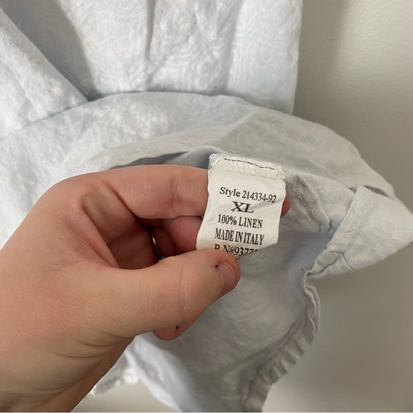 KAKTUS White patterned 100% Linen V-neck Sleeveless Blouse marked XL fits Small - Picture 5 of 6